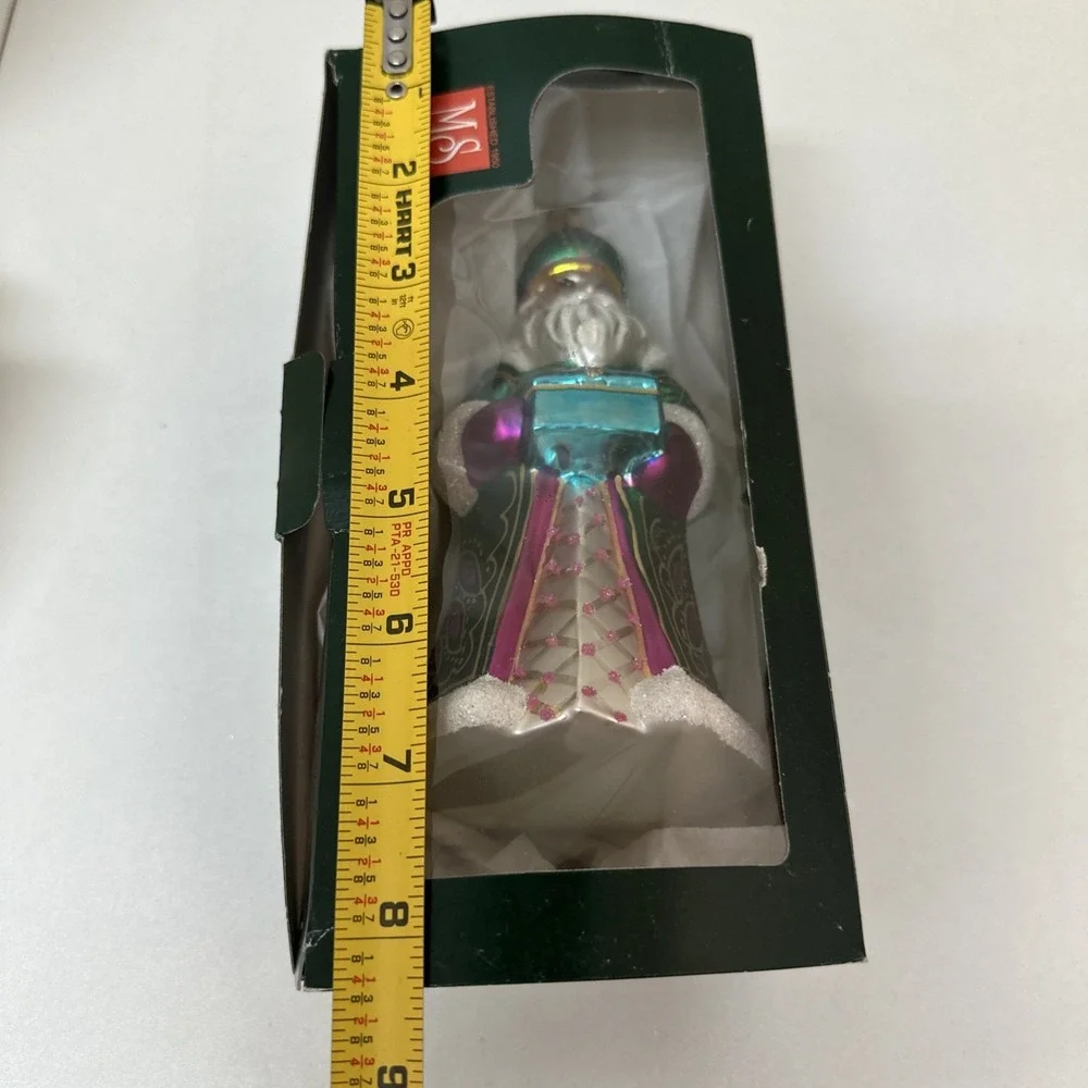 Vintage Polish Glass King with Gift Green Robe Christmas Ornament